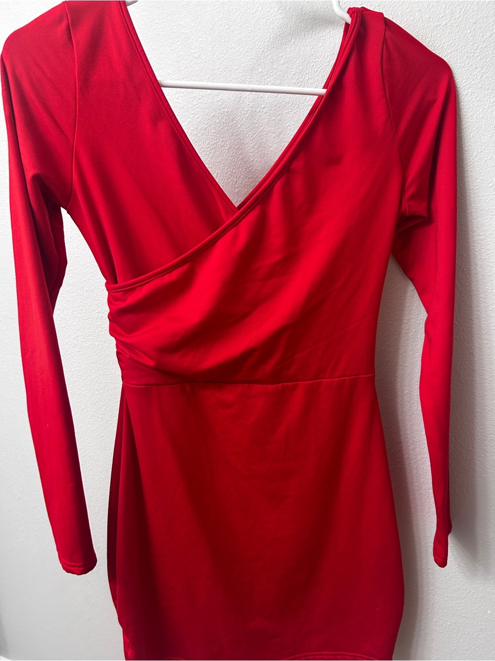 Red Long-Sleeve Wrap-Front Dress - Women